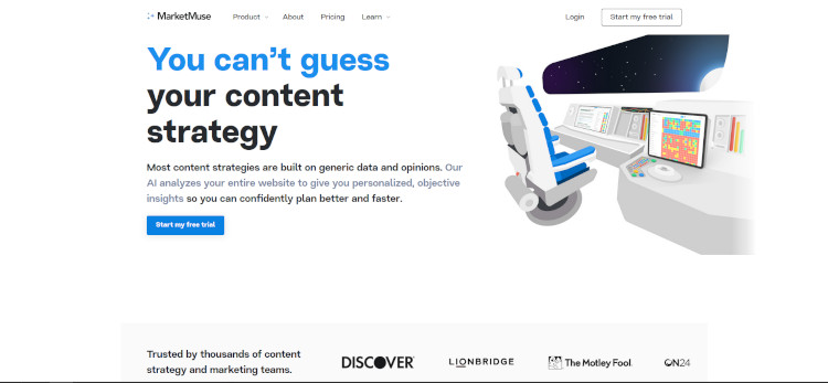 MarketMuse-Website mit dem Titel 'You can't guess your content strategy'