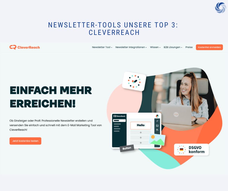 Webseite von CleverReach mit dem Titel 'Newsletter-Tools Unsere Top 3: CleverReach'