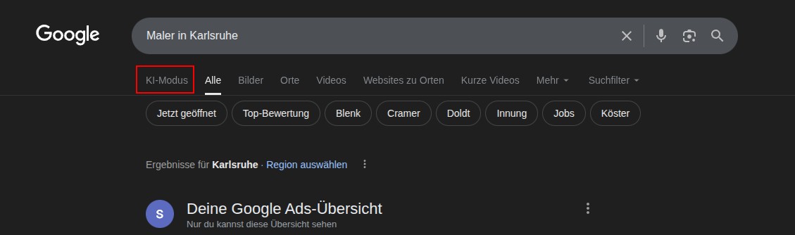 Beispielbild für Google KI-Modus Empfehlungen